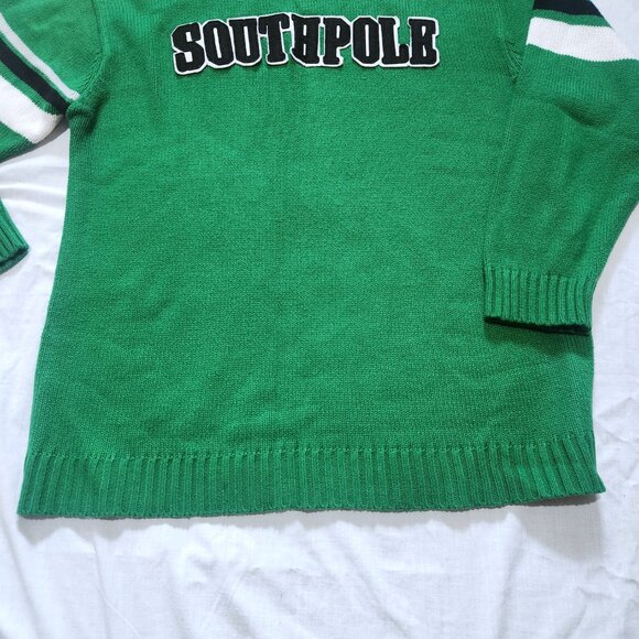 Southpole Knit Turtleneck Sweater Mens XL Green with Spell Out 90s Pullover - Picture 7 of 10